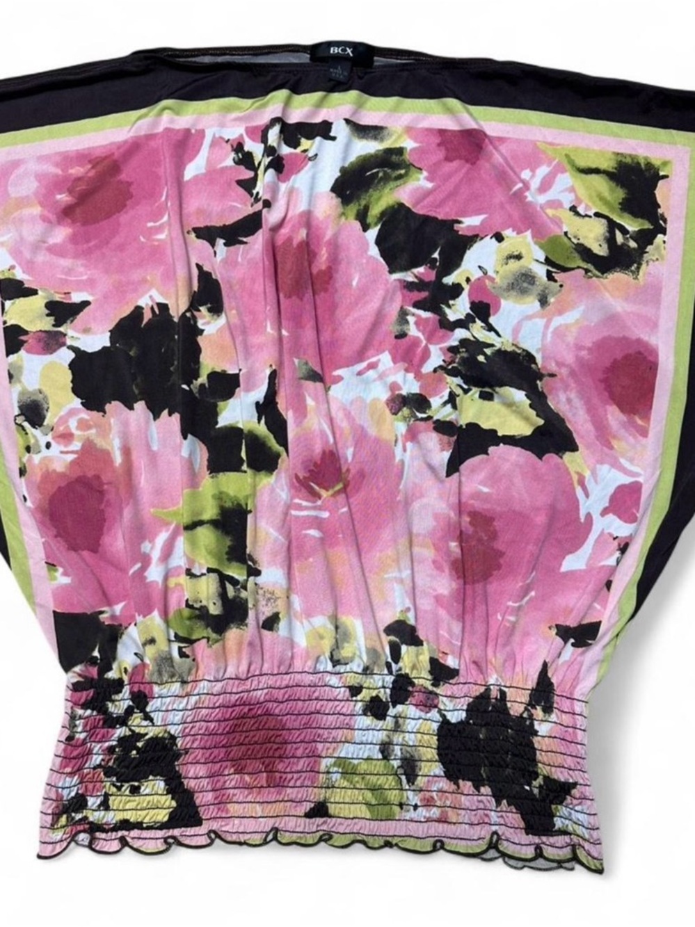 Y2K pink floral smocked waist blouse coquette 2000s dolman sleeve top size L Vtg - Picture 5 of 8